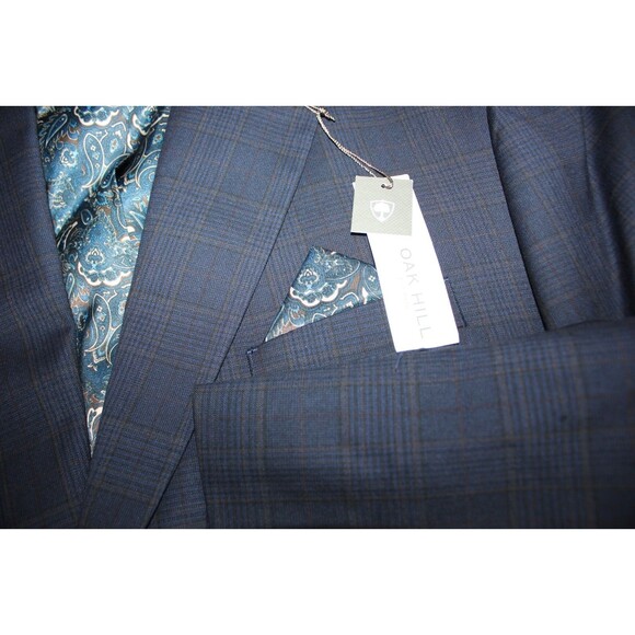 Oak Hill Sport Coat Mens Blue Glen Plaid Stretch Blazer Pocket Square 3XL 54-56 - Picture 6 of 11